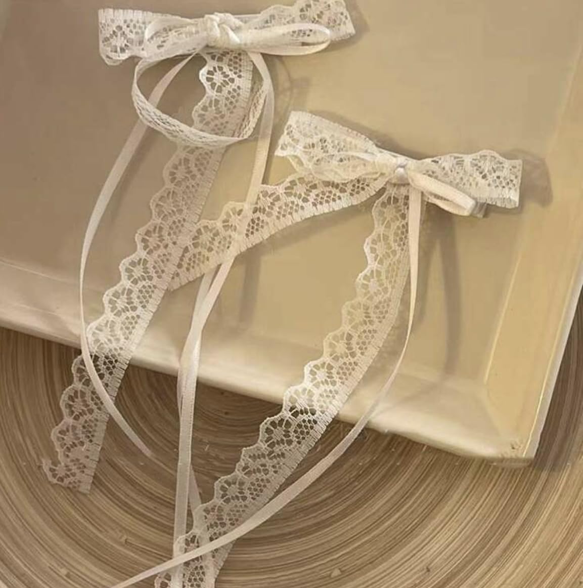 Lace Hair Bow Clips for Women White Lace Coquette Bows for Hair Cute Hair Ribbons for Women