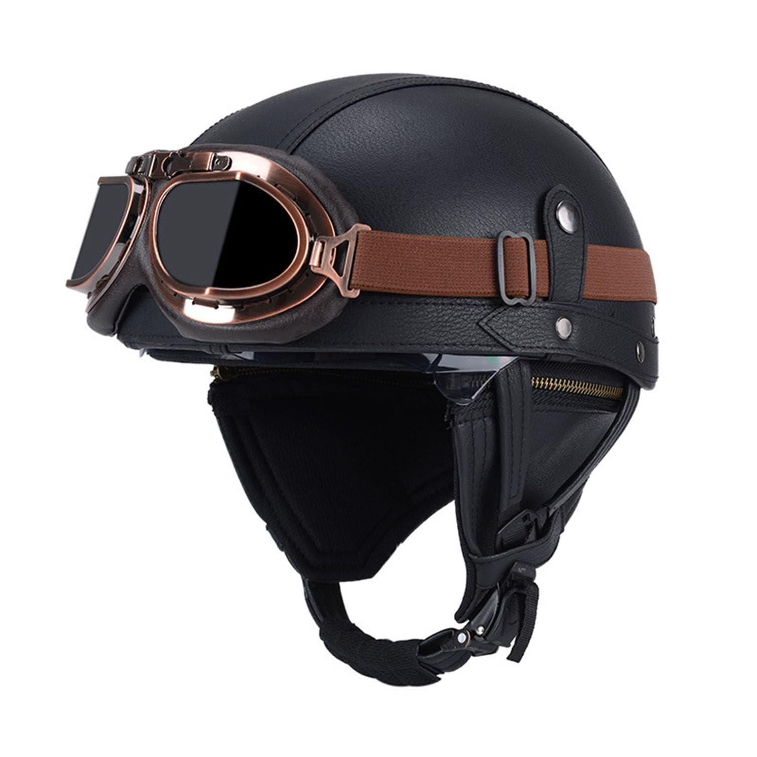 Kask motocyklowy w stylu niemieckim w stylu retro z goglami, kaski retro z otwartą twarzą, zatwierdzone DOT/ECE, czapka dla dorosłych mężczyzn