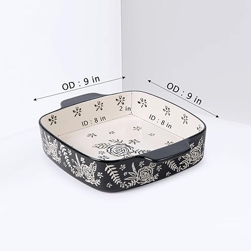 Miniatura 4 de Wisenvoy Bandeja para hornear de cerámica para brownies, bandeja para hornear de 9 x 9 pulgadas, cacerola para lasaña, juego de utensilios para