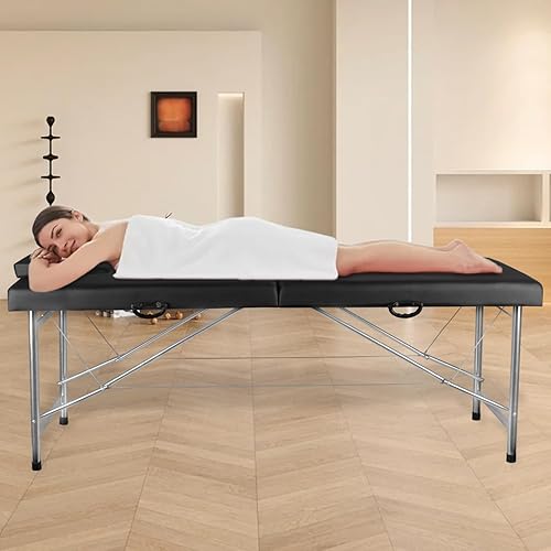 Miniatura 6 de Mesa de masaje plegable portátil Cama ligera de salón y spa de 2 secciones para tatuajes, tratamientos faciales, terapia de masaje Mesa de belleza