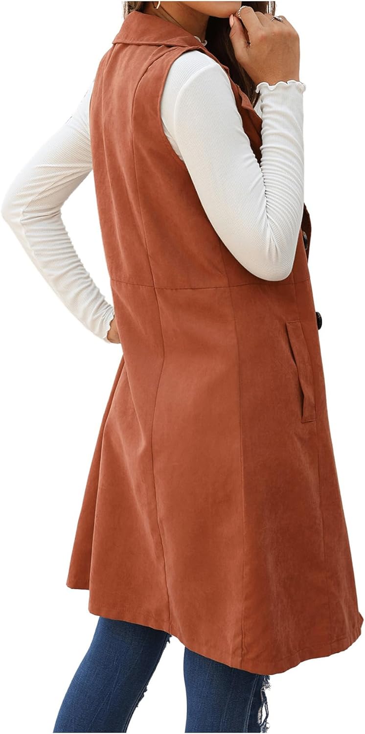 GORGLITTER Women's Western Long Blazer Vest Sleeveless Cowgirl Trendy Fashion Casual Business Casual Work Trench Coat - Image 2