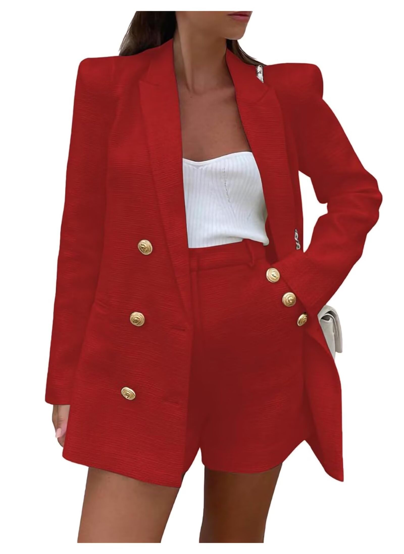 Blazer Shorts Set for Women 2 Piece Open Front Blazer Short Suits Double Breasted Jacket Business Outfits