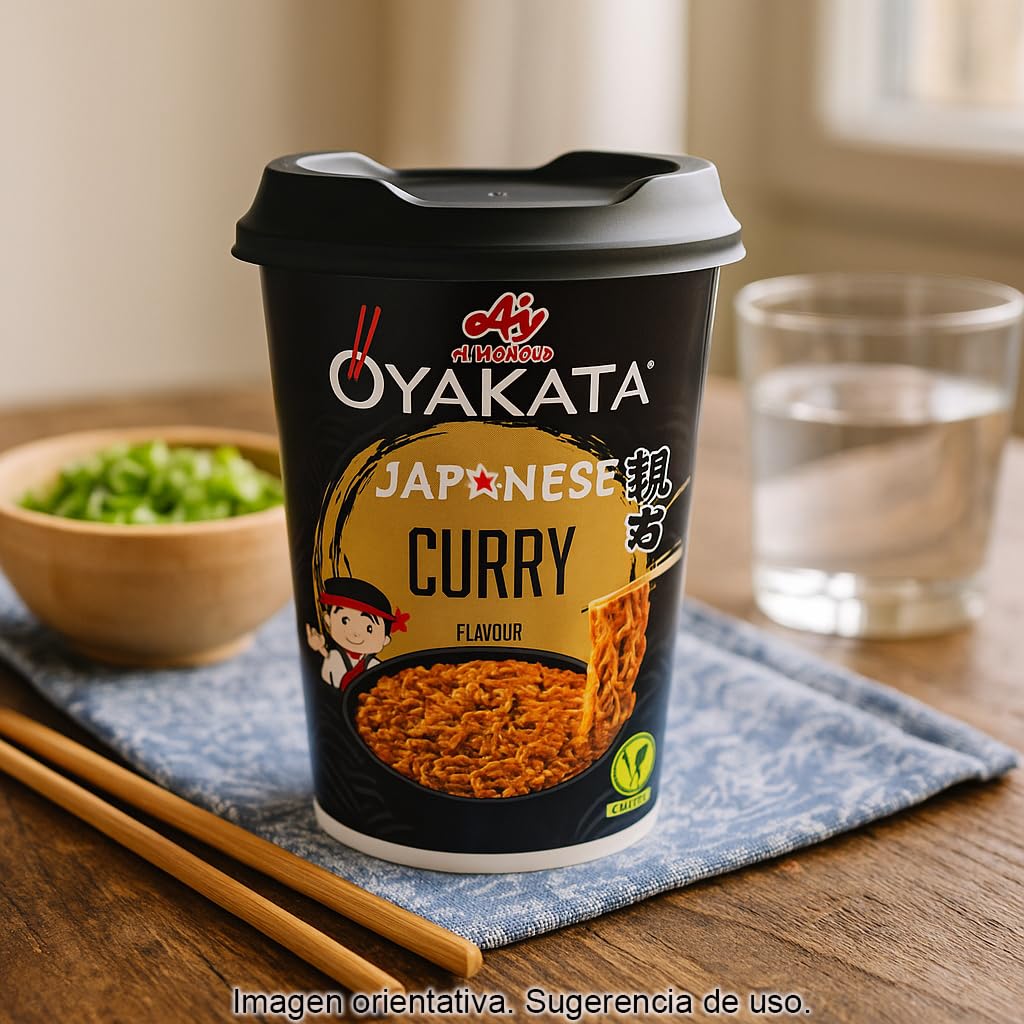 Fideos instantáneos curry japonés en vaso 90 g Pack 3 unidades, noodles rápidos listos en 3 min para casa oficina viajes