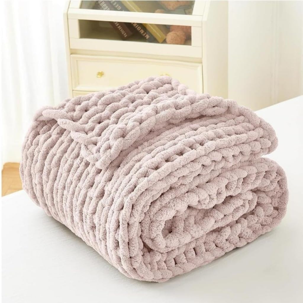 Coperta grossa in morbido filato di ciniglia, fatta a mano, lavorata a maglia, lavabile in lavatrice, decorazione per la casa per divano e divano