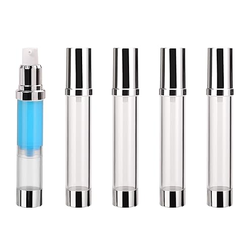 Botella de vacío plateada sin aire, dispensador de maquillaje, botella de tamaño de viaje para dispensar cosméticos, cremas, humectantes (1 onza/1.0