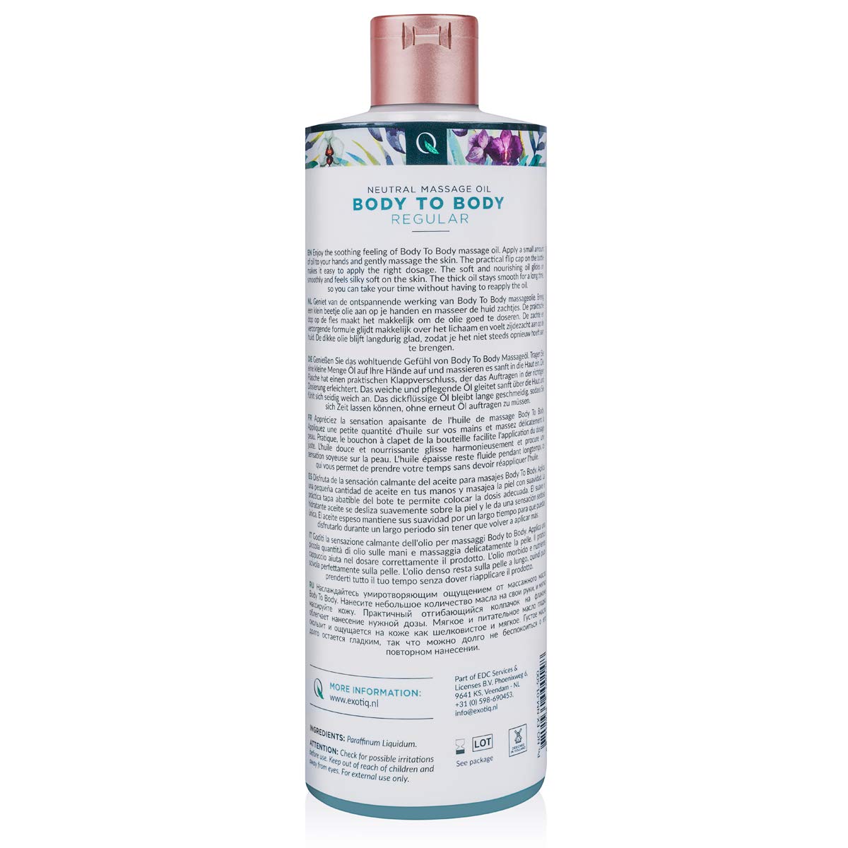 Exotiq Regular Cuerpo a Cuerpo Aceite Masaje (500ml - 17oz) - con un Efecto Nutritivo Masaje Íntimo - Perfecto para un Masaje de Cuerpo Completo; Duradero, Relaja los Musculos, Sin Olor