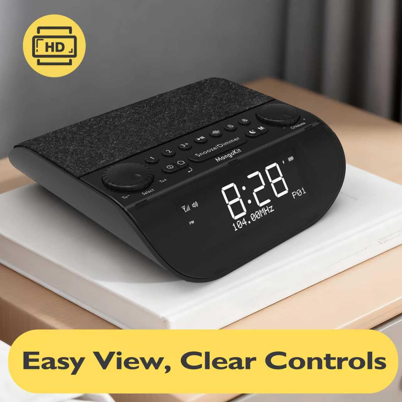 UP-Pro Radio Despertador Dab+/FM con Bluetooth, Alarma Potente de 90 dB para Dormilones, Doble Alarma, Snooze, 9 Ruido Blanco, Altavoces Estéreo, Pantalla Grande Totalmente Regulable | Negro
