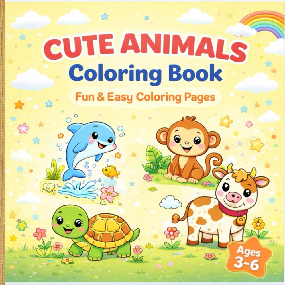Cute Animals Coloring Book for Kids Ages 3–6: Fun and Easy Coloring Pages with Cute Animals for Little Kids