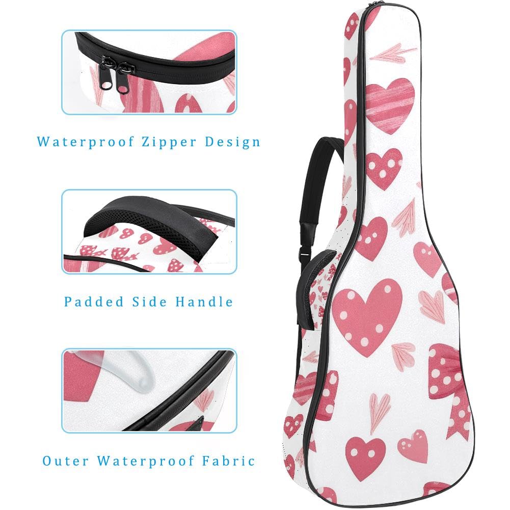 Gitarrentasche, volle Größe, 99 cm, 101,6 cm, 104,1 cm, für Akustikgitarre, Konzertgitarre, 10 mm dick, gepolstert, Kirschenmuster, wasserdicht, mit Tasche, verstellbarer Schultergurt