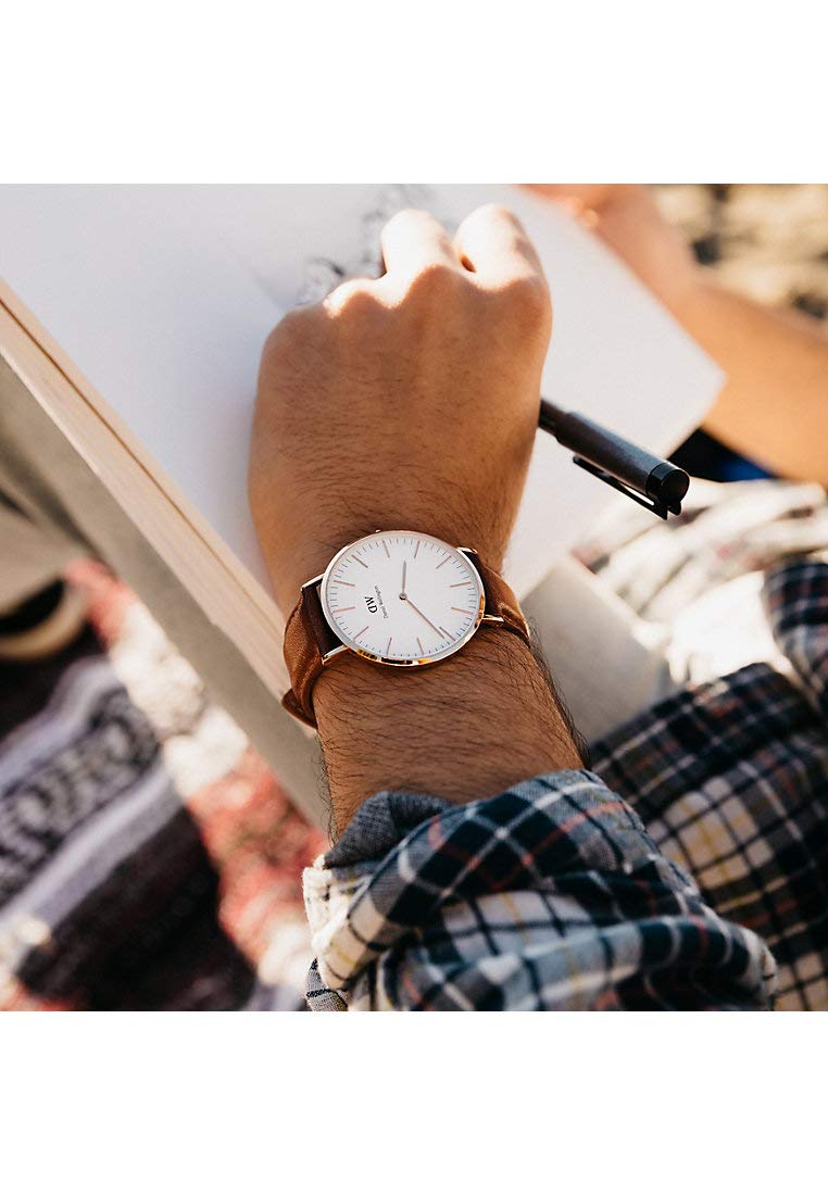 Daniel Wellington Herren-Quarzuhr mit schwarzem Zifferblatt, Analog-Anzeige, Quarz, Einheitsgröße, Weiß