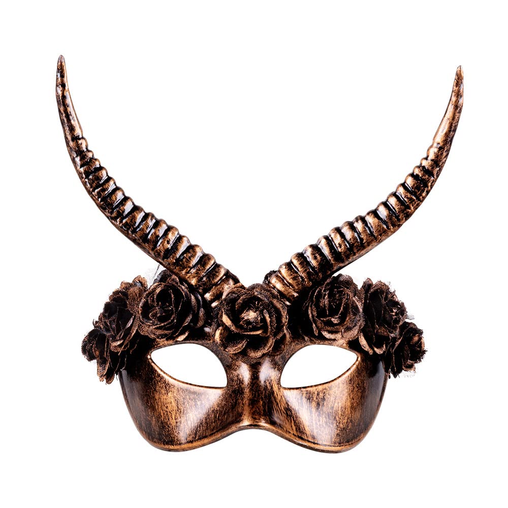 Boland Mama Legba Eye Mask – Bronze Mask with Rose Petals – Costume Accessory for Halloween, Masquerades, and Themed Parties – Standard Size