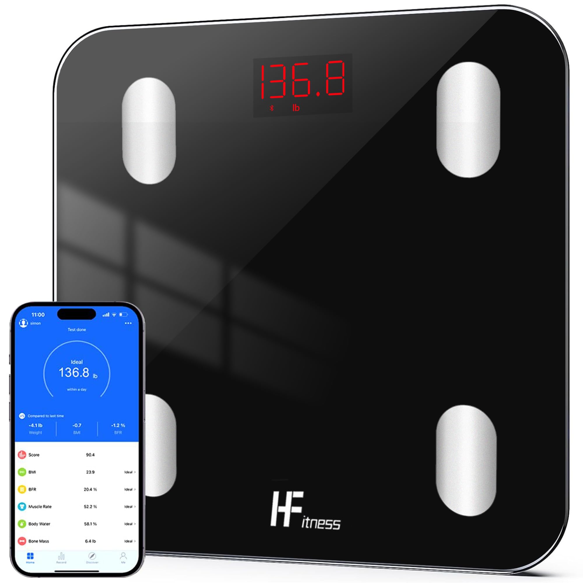 Báscula Inteligente de Grasa Corporal con App, Báscula Digital de Baño Bluetooth para Control de Peso y Salud, Análisis Corporal Completo (19 Métricas), HomeFashion HFitness