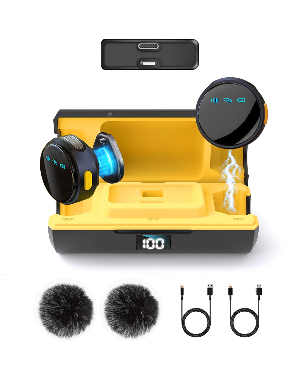 2 Pack Professional Wireless Lavalier Microphone for iPhone iPad Android with Charging Case Noise Reduction Plug-Play Clip on Lapel Mic for Video Recording Vlogging, YouTube, Interview, Live Streaming: Cylindrical