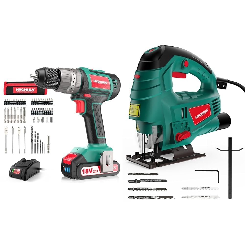 Perceuse visseuse sans fil 60Nm et scie sauteuse 800W moteur cuivre pour percer et couper