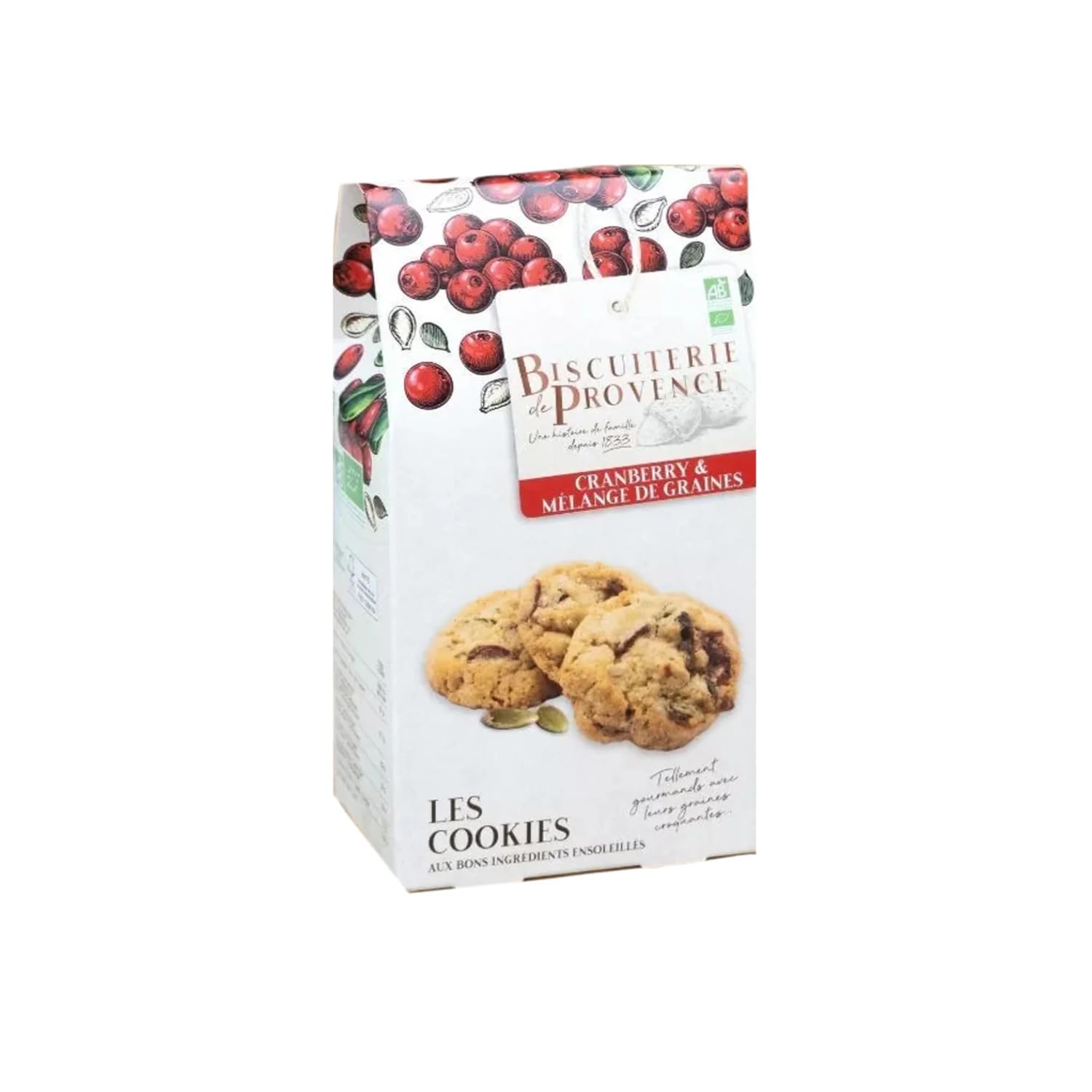 Biscuiterie de Provence | Biscotti BIO con Mirtilli Rossi e Miscela di Semi - 1 x 120 Gr | Astuccio Biscotti Francesi Mirtilli, Mandorle, Semi di Zucca e Girasole