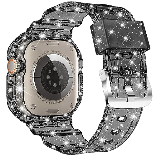 XYF Compatible for Crystal Clear Apple Watch Ultra 3 2 Bands 49mm, Bumper Case for Men Women Jelly Sport Cover Strap for iWatch Ultra 3 2 Series 11 10 9 8 7 SE 6 5 4 3 (Glitter Black, 49) by XYF - Image 2