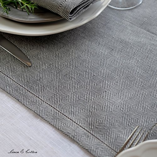 Chemin de table scandi en lin ajouré déco scandinave gris