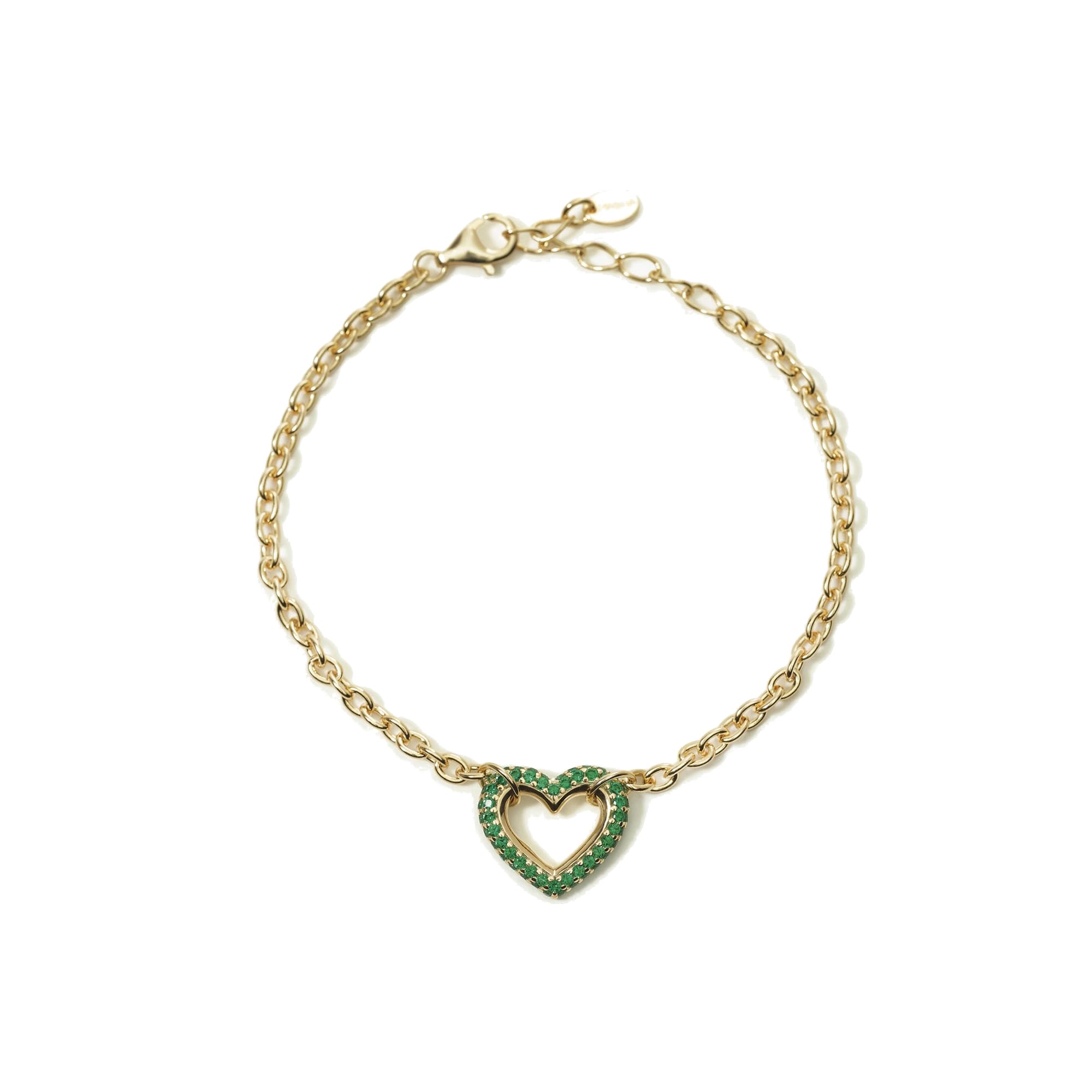 Mabina Gioielli - Bracciale Donna - Bracciale dorato con cuore in pavé di smeraldi sintetici - 533548