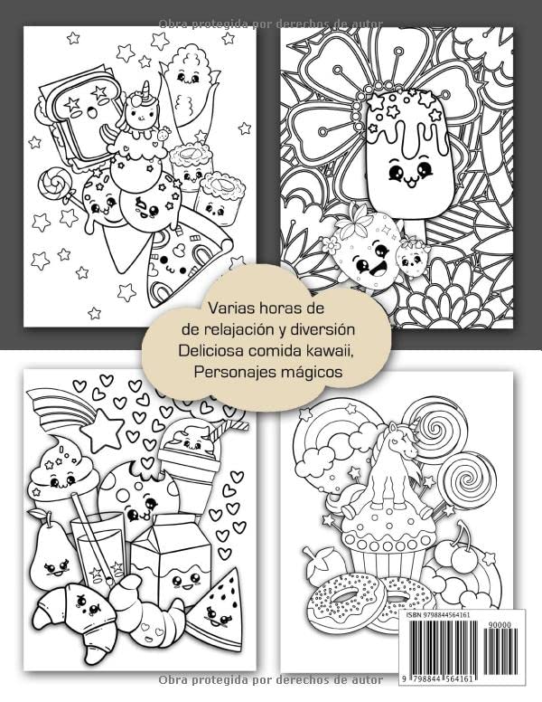 Vista 2 de Libro para colorear Comida Kawaii 30 páginas de adorables ilustraciones de comida y animales mágicos dulce postre hamburguesa pizza panda