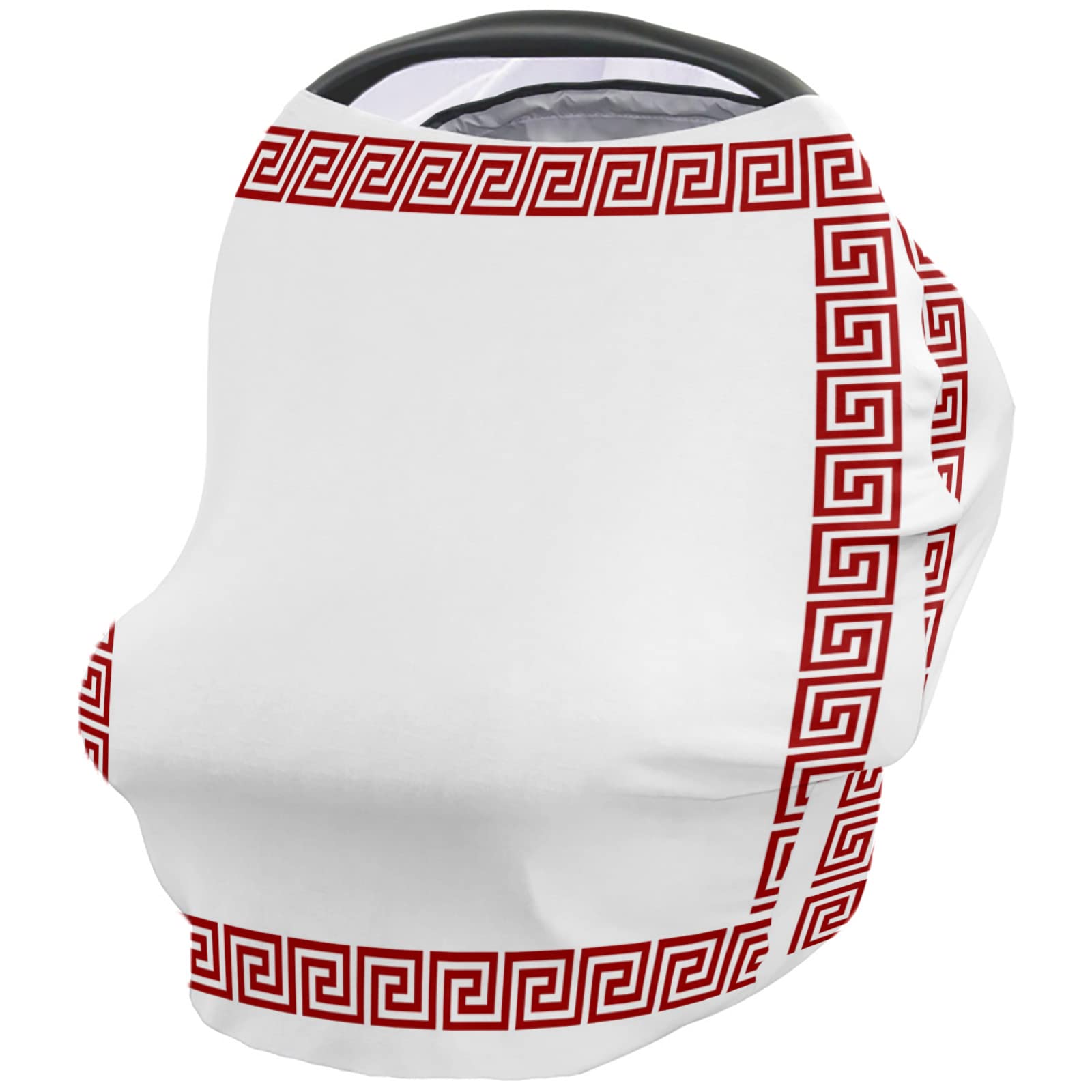 Nursing Cover for Breastfeeding Scarf, Geometric Greek Red Key Design Baby Car Covers Super Soft Multi Use for Canopy Shopping Cart Cover Blanket Stroller Cover