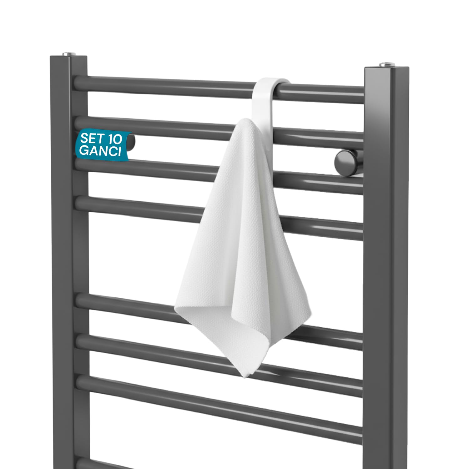 Avilia - Set 10 Ganci Bianchi Appendiabiti Scaldasalviette Universali in Plastica Robusta, Facili da Installare su Mensole e Ante senza Fori, Appenditutto Salvaspazio per Casa Ufficio Bagno e Cucina