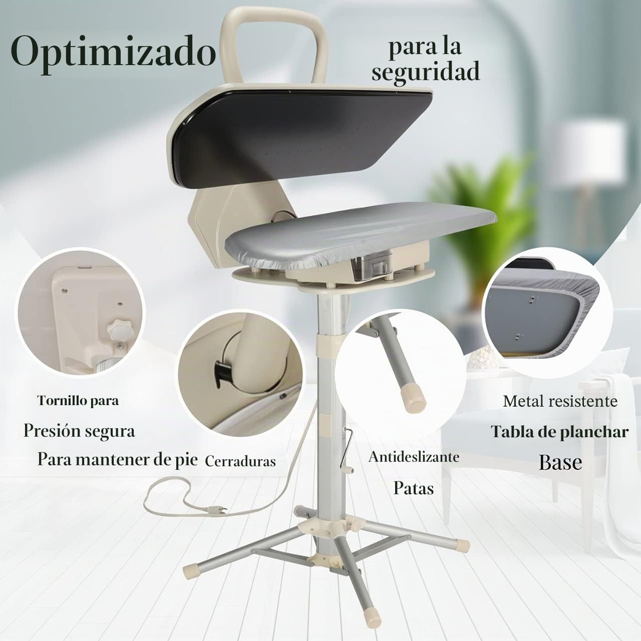 Prensa de planchado al vapor Speedypress 71HD-Plata/Negro profesional resistente de 68 cm con soporte