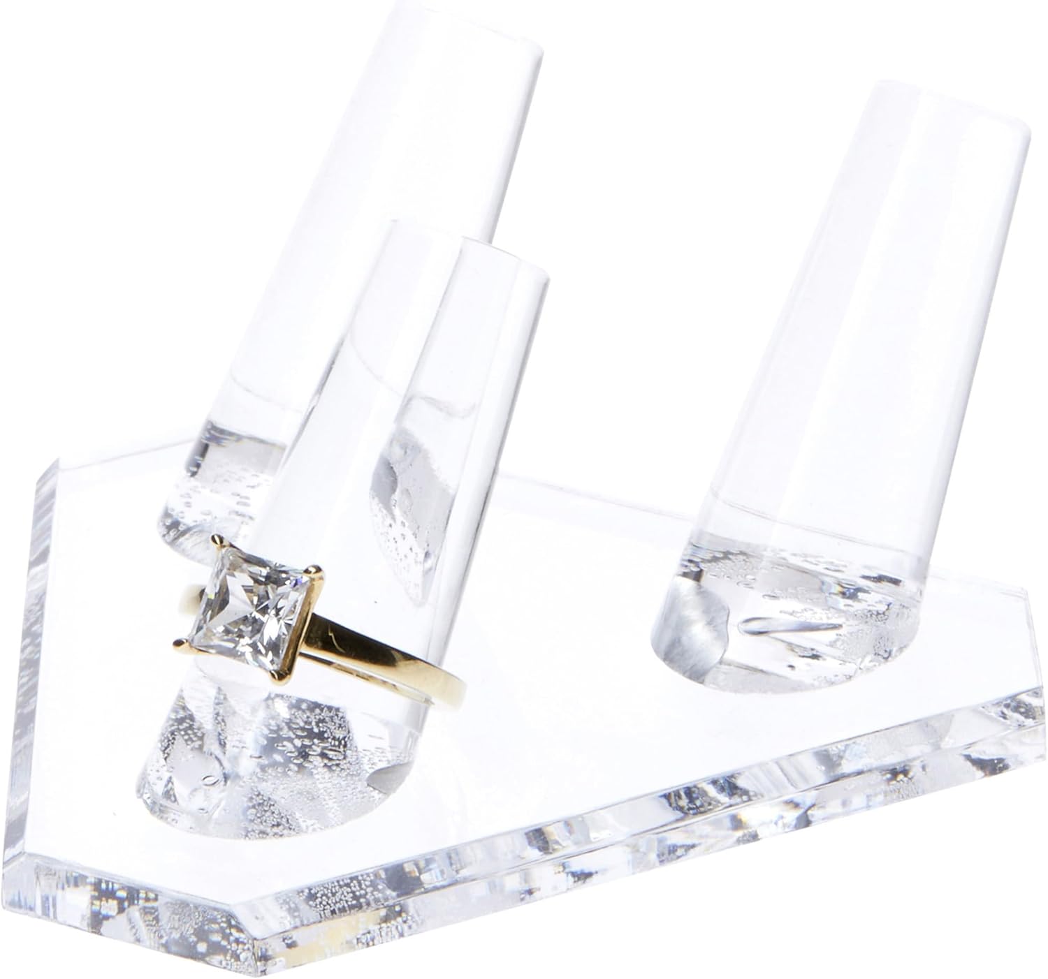 Plymor Clear Acrylic Ring Finger Display, Triple on Triangle Base, 3.5" W x 3.25" D x 1.75" H (3 Pack)
