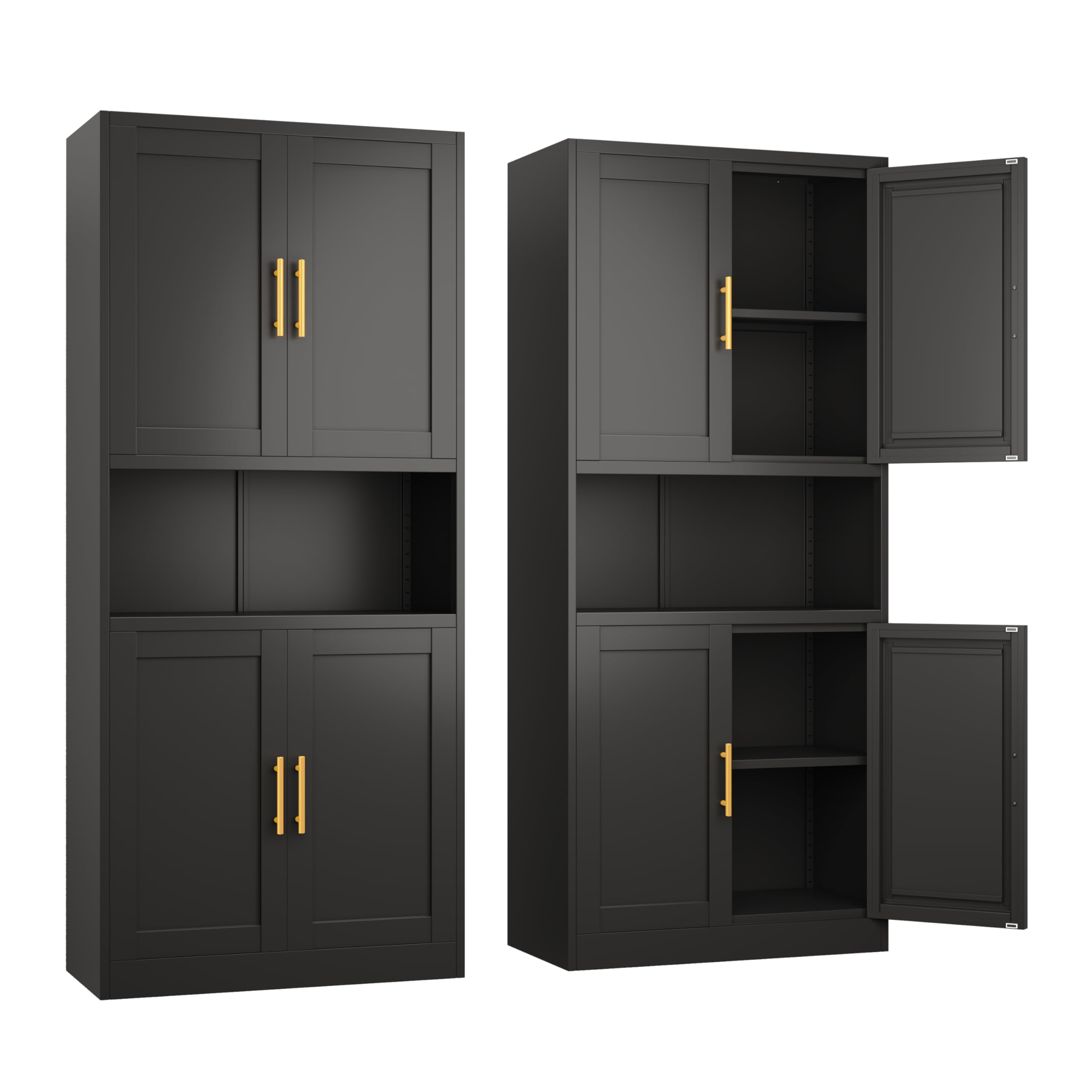 Ckzbx Black Metal Pantry Cabinet with 4 Doors, 2 Adjustable Shelves, 61" H Garage Storage Cabinet for for Home Office, Living Room, Dinning Room