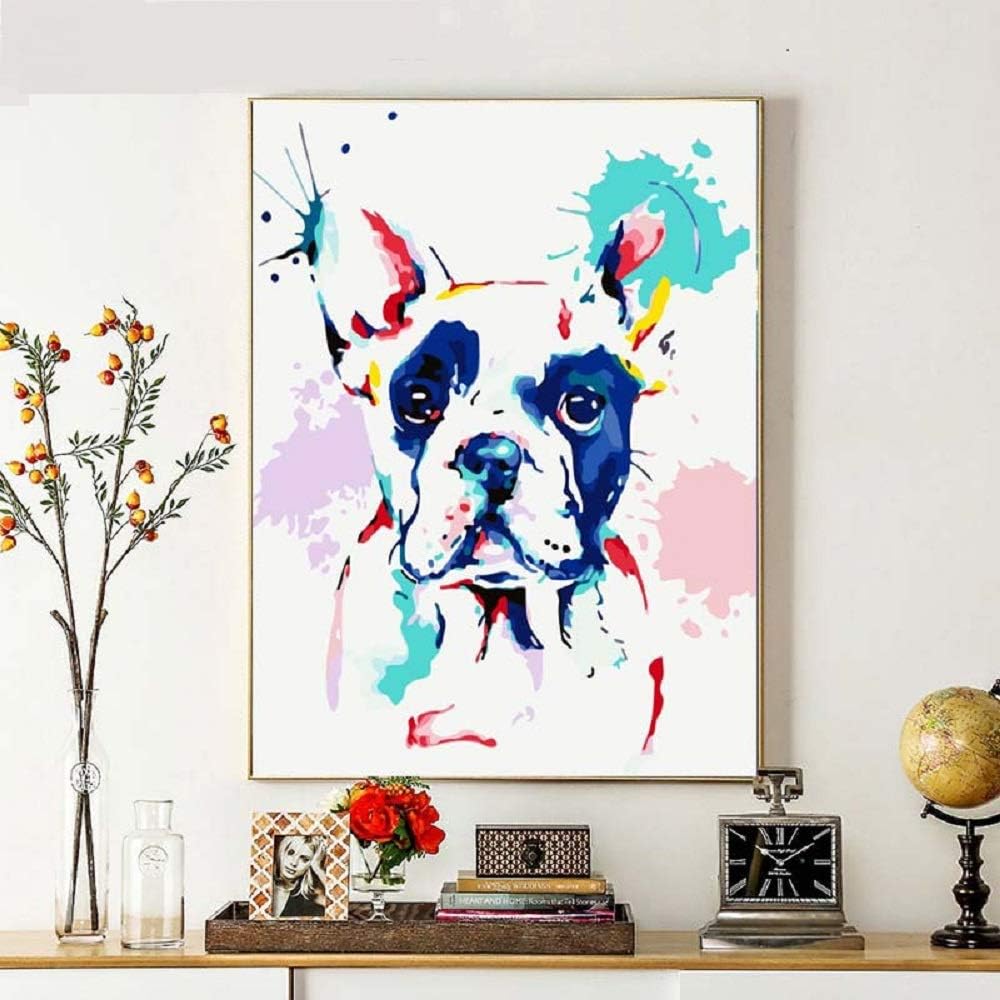 Paint by Numbers for Abstract French Bulldog, Collection for DIY Oil Painting by Numbers Dog Pet Kits on Canvas for Kids, Adults Beginner with Brushes Acrylic Pigment 16x20inch (Without Frame)