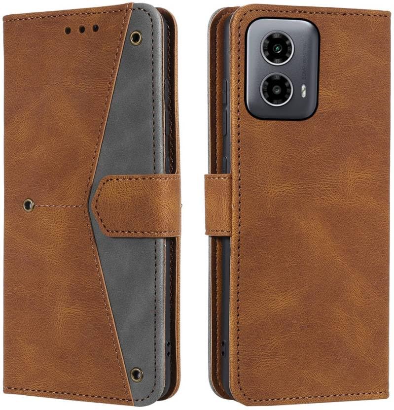 Image of Aleppo Flip Cover Compatible for Motorola G45 5G | Moto G45 5G | PB1V0004IN | PB1V0005IN | PB1V0002IN | PB1V0000IN Back Cover Soft Silicon TPU Flip Cover Executive Executive Brown, Magnetic Closure