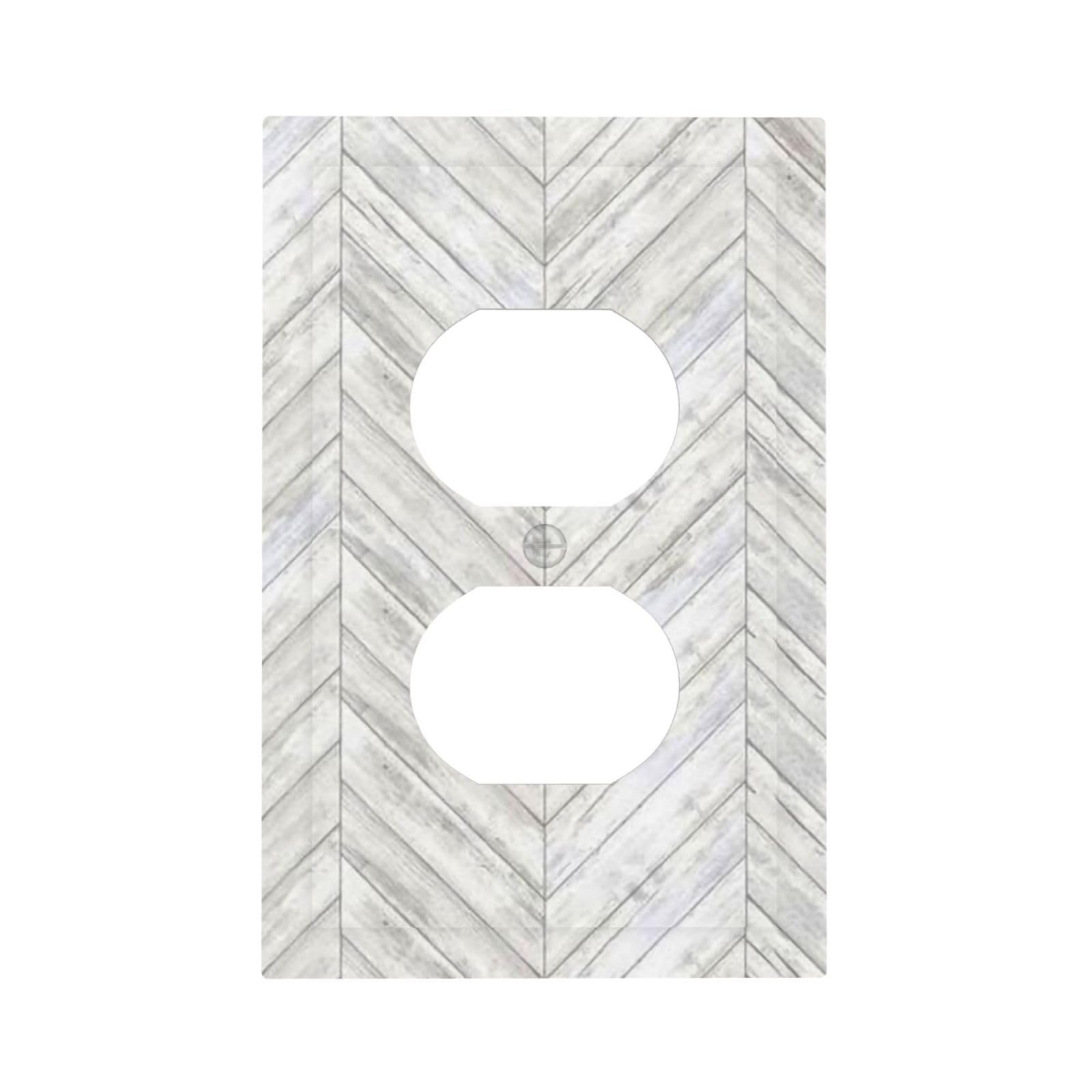 Decorative Receptacle Outlet Cover Duplex Wall Plate 1-Gang Western Distressed Rustic Cabin Barn Vintage White/Grey Herringbone Wood Wooden Plank Board Grain Single Duplex Light Switch Faceplate Cover