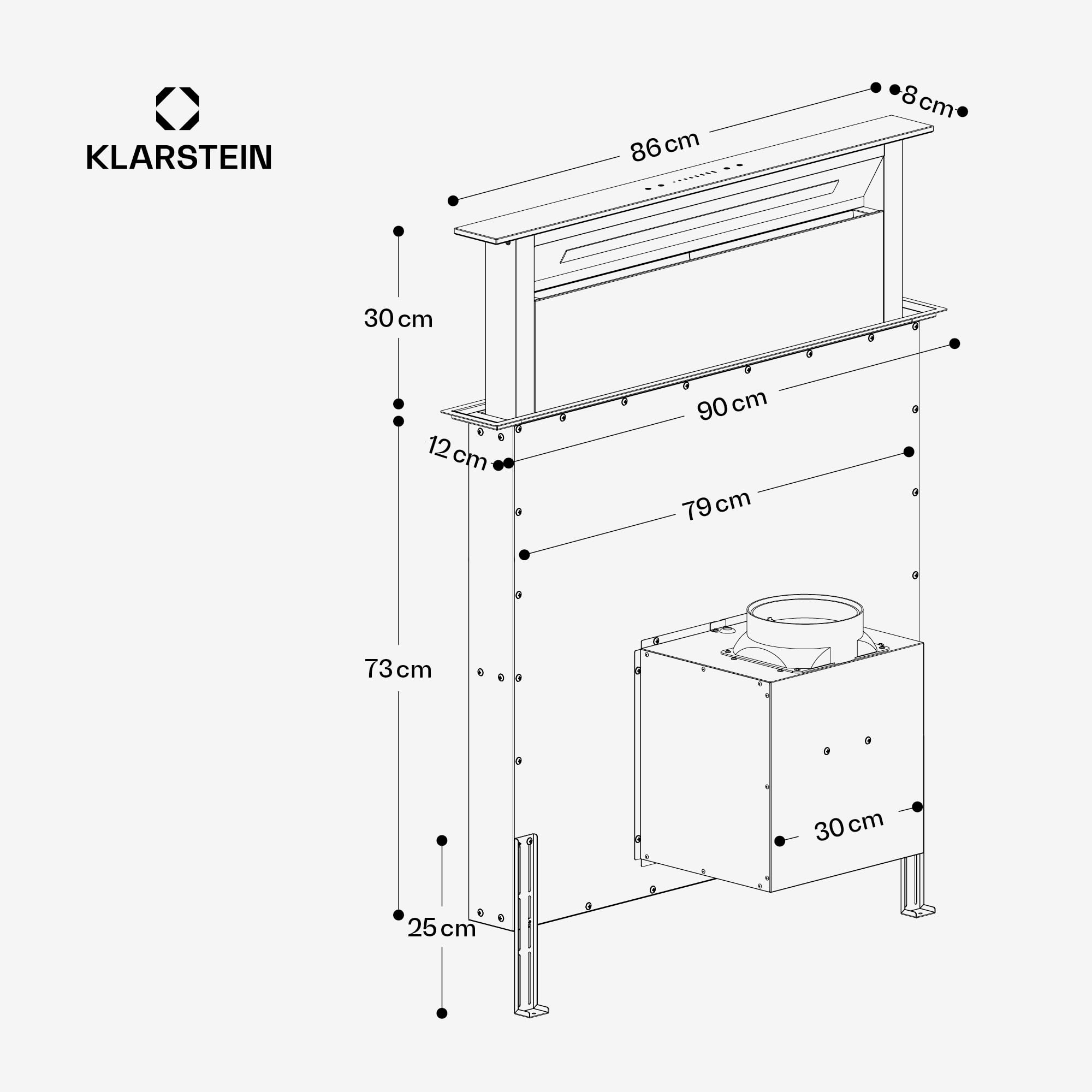Klarstein Royal Flush Eco Downdraft Dunstabzugshaube - A++ Energieeffizient, 720 m³/h Abluft, Touch-Bedienfeld, LED-Beleuchtung, Edelstahl & Glas, 52 dB Geräuschpegel