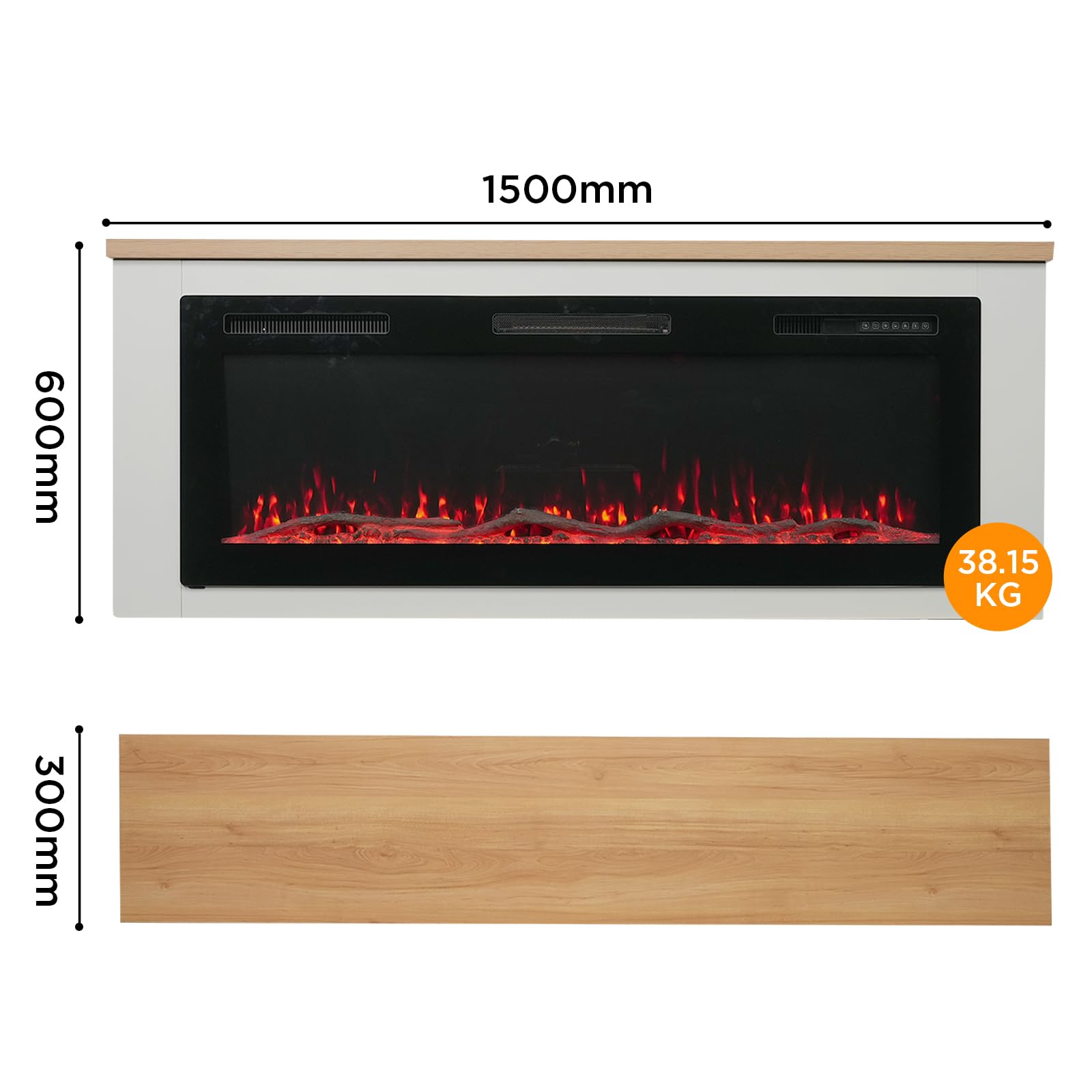 50 Zoll Elektrokamin, 1000W/2000W Elektrokamin mit Heizung, 12 3D-Flammenfarben, 12 Holzfeuerfarben, Fernbedienung & App-Steuerung, inklusive Schrank
