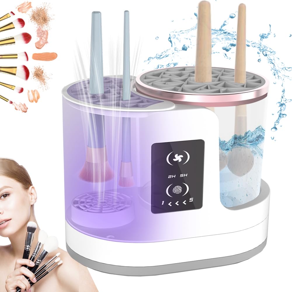AOOFCMLLC Makeup Brush Cleaner 3 in 1 Electric Makeup Brush Cleaner and Dryer, Automatic Makeup Brush Cleaner Machine with Multi-Hour Drying Settings, Portable Design for All Makeup Brush Types