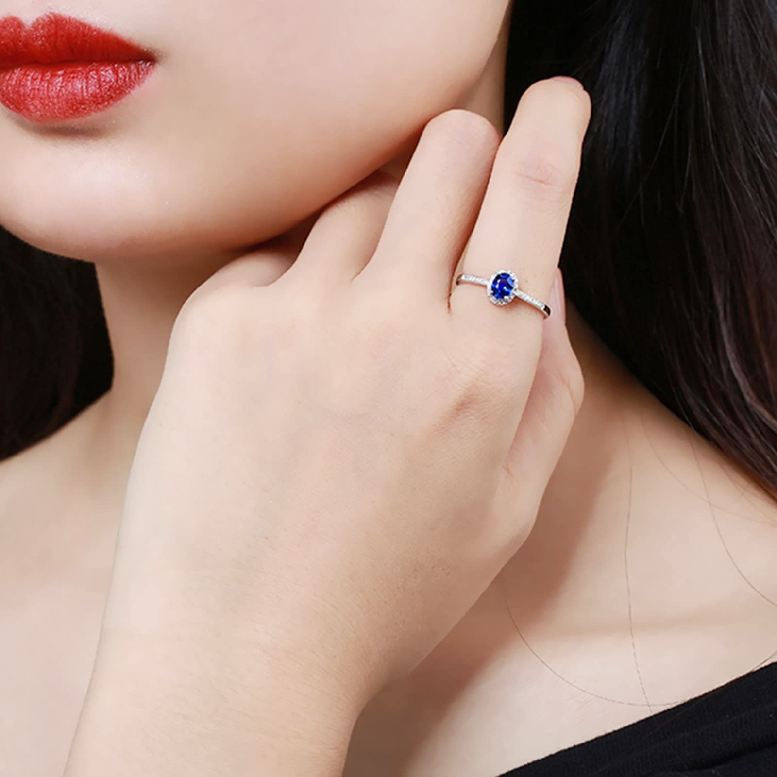 Epinki Echt Gold Trauringe 18K Weißgold Au750 Frauen, Saphir Verlobungsring Blau 0.48ct 4 Klaue Solitärring Weißgold Au750 mit Diamant, Gr.65 (20.7)