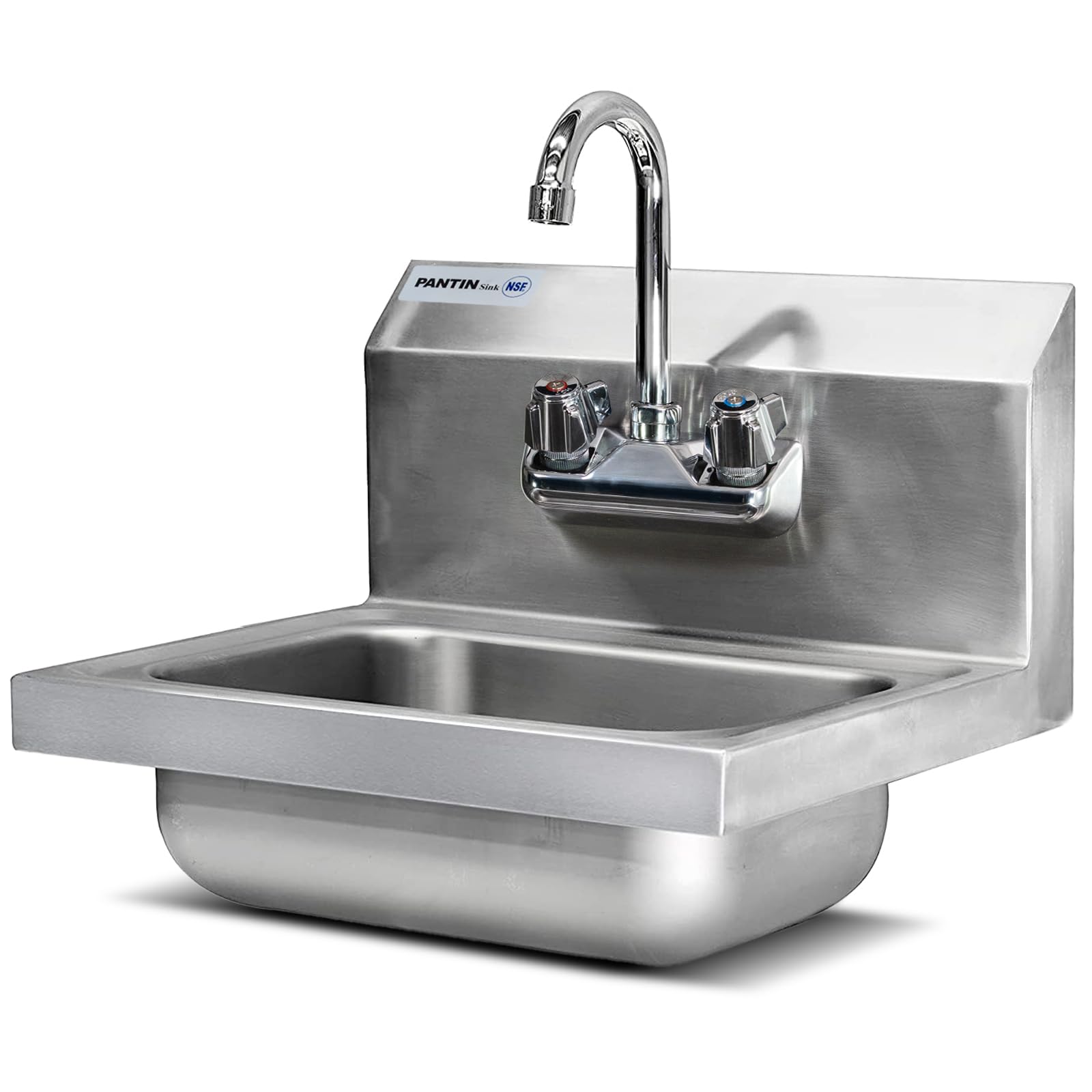 Pantin Commerical Stainless Steel Hand Sink, NSF Commercial Wall Mount Hand Washing Sink with Gooseneck Faucet for Restaurant, Kitchens, Bar, Home, 17"x 15", TP-8000A