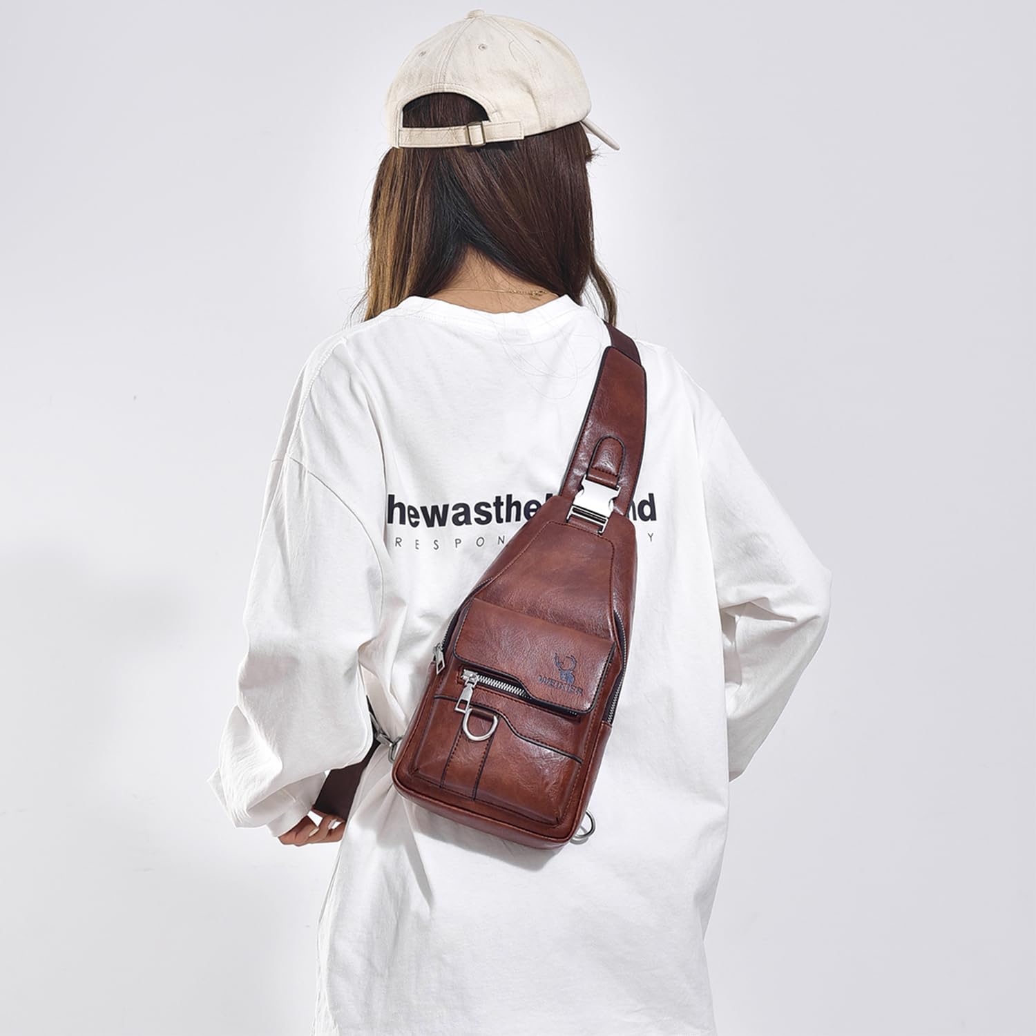 Bandoleras Hombre Cuero Bolso de Bombro Pequeña Bolsa Pecho Retro Sling Bag Mariconera Cruzada Bolso de Negocios Mano Bolsas de Trabajo Teléfono Cartera Monedero (Marrón bolso de mano para hombres)