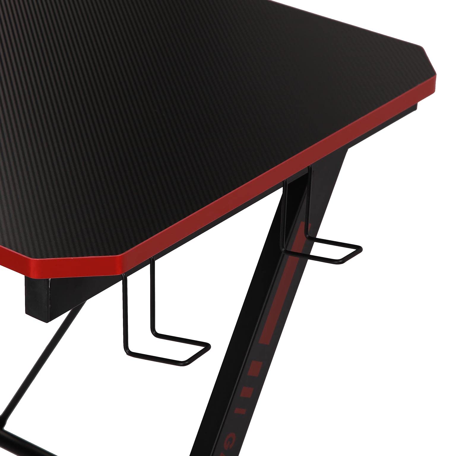 Versa Pablo stół do gier komputerowych, stół do pokoju lub gabinetu, uchwyt na kaski i napoje, wymiary (wys. x szer. x gł.) 76 x 60 x 120 cm, drewno i metal, czarno-czerwony