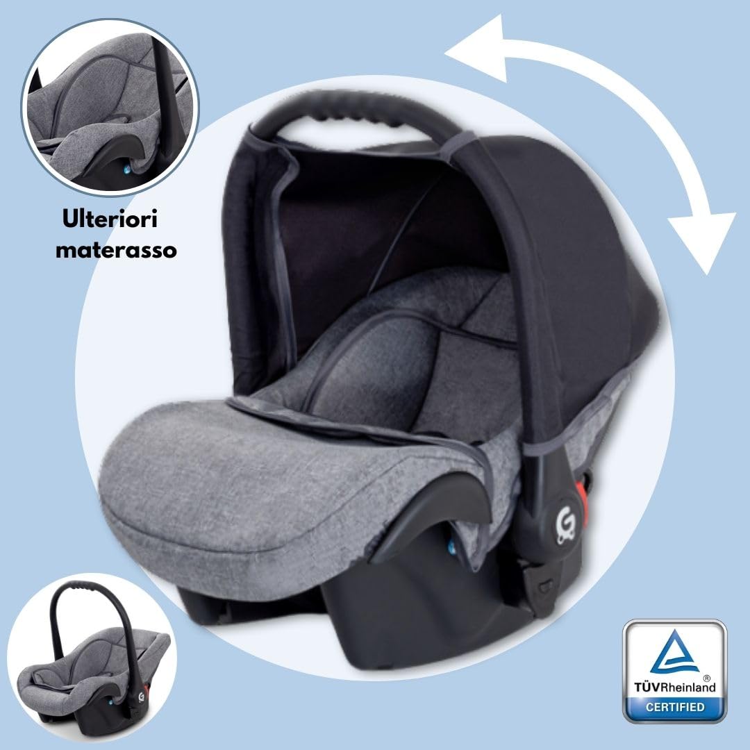 GaGaDumi Boston Passeggino Trio 3 in 1 Carrozzina Passeggino Seggiolino Auto Sistema Viaggio Completo Nero