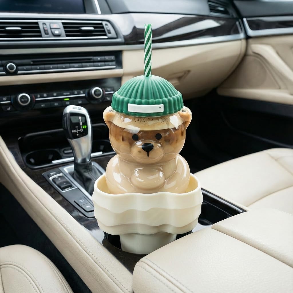 Car Cup Holder Adapter Designed for Bear Shaped Tumblers - Stable Console Insert Expander for Large Base Novelty Mugs, Premium Auto Interior Accessory & Gift (White)
