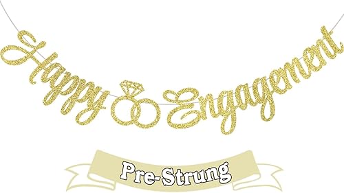 Palasasa Cartel de compromiso con texto en inglés Happy Engagement Banner  Cartel dorado con purpurina para decoración de fiesta de compromiso, disponible en Yaxa Peru