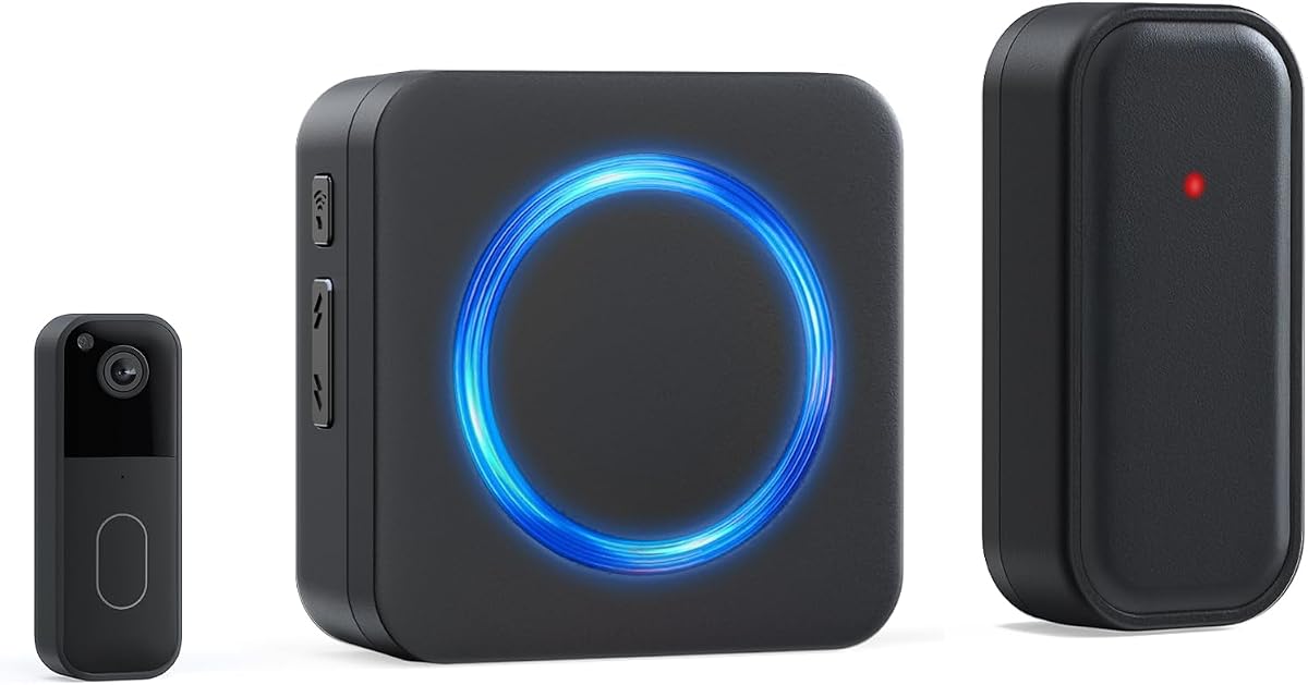 Wireless Doorbell Chime Compatible with Blink Video Doorbell (1st/2nd Gen) | 58 Chimes 5 Volume Levels for Kids Safety/Business/Home/Hearing Impaired with 656Ft Range (1 Video Doorbell Extender 1 Chime）
