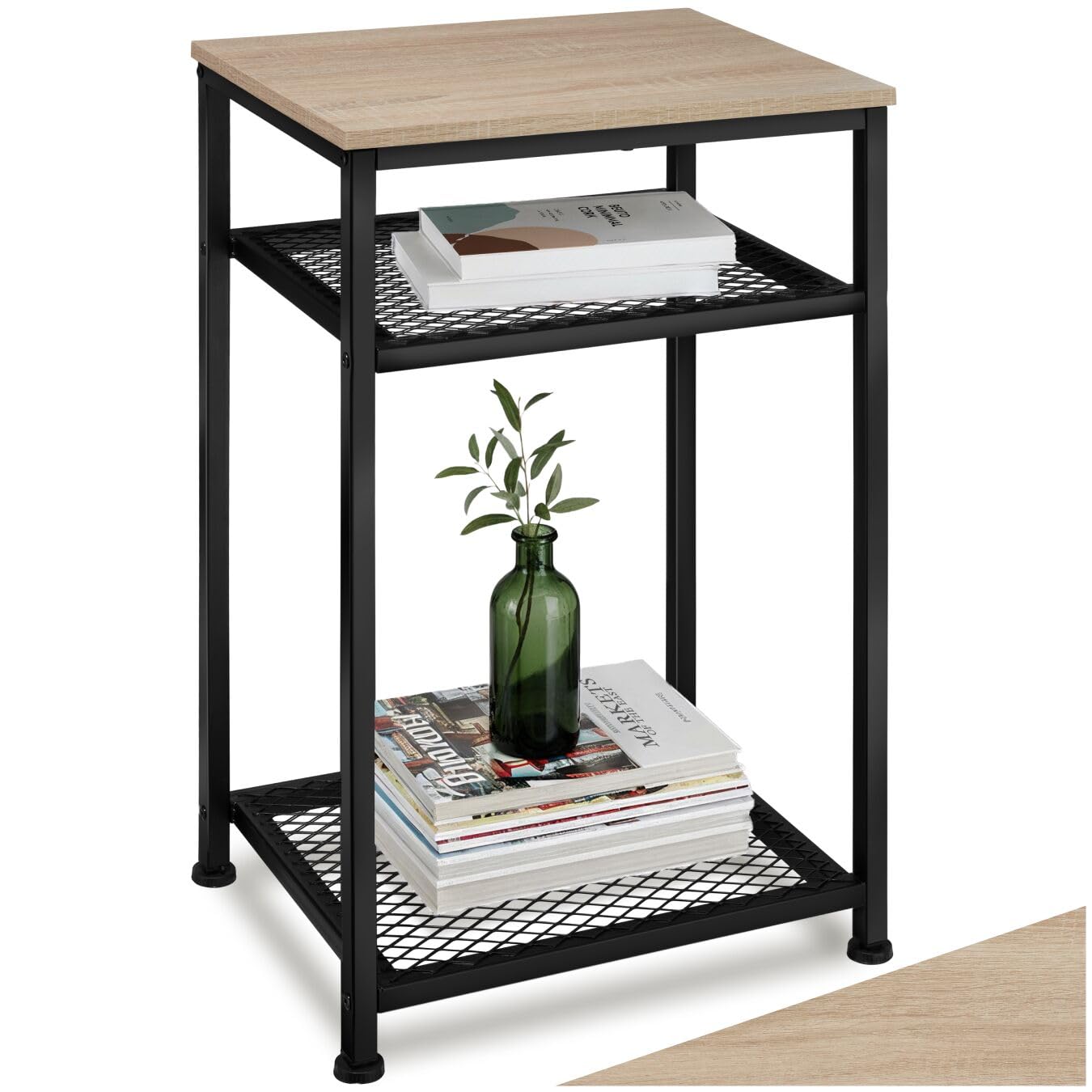 tectake® Tavolino salotto 45,5x36x75,5cm, Tavolino da divano, 3 Ripiani, Salotto, Soggiorno, Camera per Libri, Foto, PC, Piante e Bevande, Arredamento Casa, Ufficio - Legno Industriale Chiaro