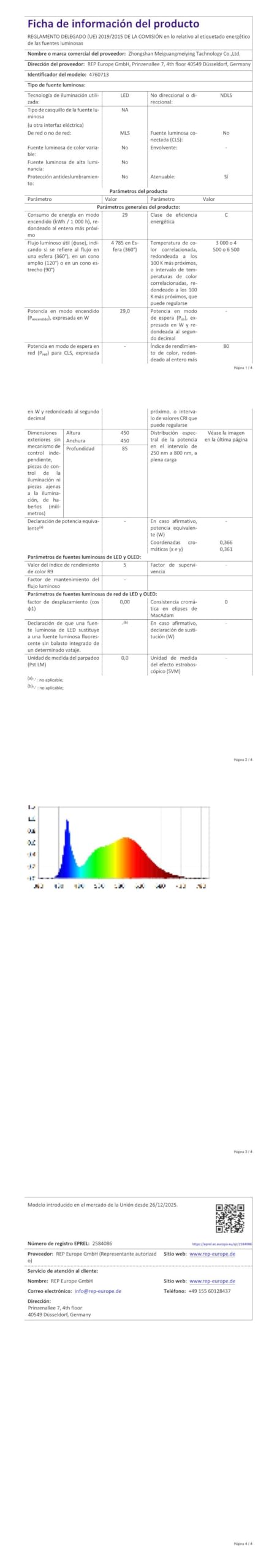 4760713 Lámpara de Techo LED Moderna 3000K/4500K/6500K Plafón Techo