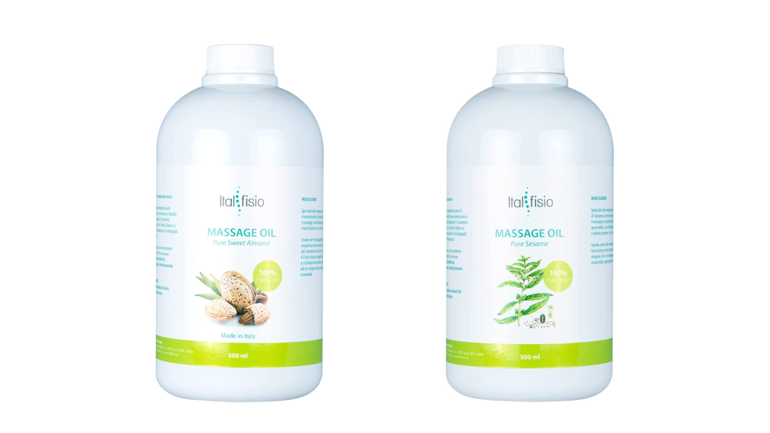 Olio da Massaggio Professionale - Per Fisioterapia ed Estetica - Olio di Mandorle Dolci al 100% - Ideale per Massaggi su Viso e Corpo, Aromaterapia - Ideale anche per Pelli Delicate - 500ml