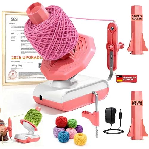 5.0 Upgraded Electric Yarn Winder【Top1 RPM German Motor】【SGS-Grade Precision Gears】Wool Yarn Ball Winder Compact Automatic for Crocheting Super Strong Tension, Ideal for Home and Studio (Pink White)