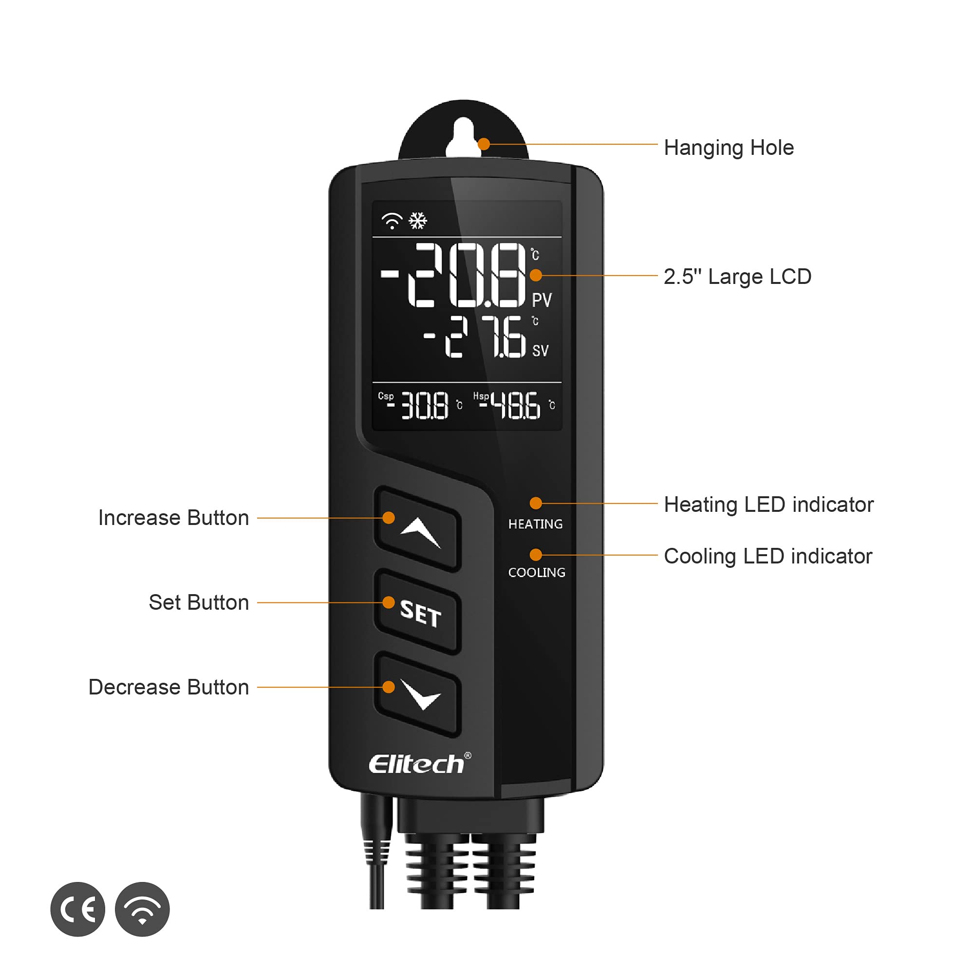 Elitech STC-1000WIFI Dual Relay 220v Socket Termostato Digital con Sonda, Controlador de Temperatura de Enfriamiento y Calefacción para el Acuario Calentador de Agua Incubador