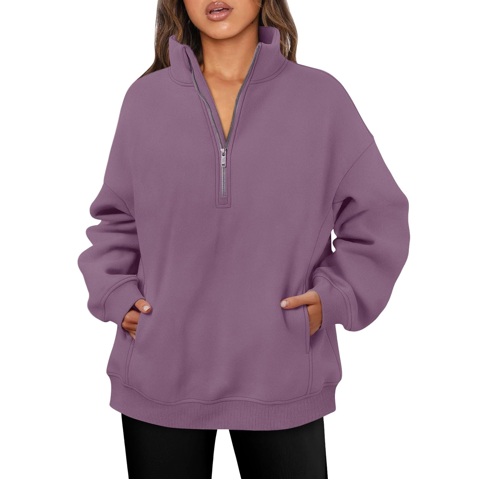 CocilaCotton Sweatshirt Womens Oversized Hoodies Quarter Zip Sweatshirts 2023 Fall Outfits Winter Clothes With Pockets Ladies Cashmere Jumper Fitted Zip Up Hoodie Women