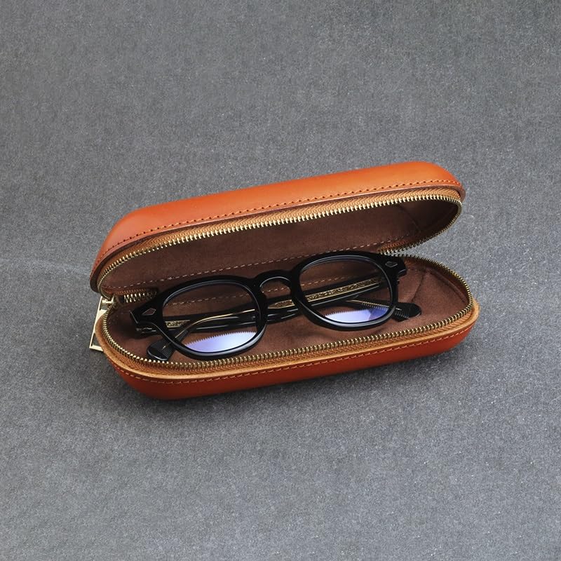 Etui na okulary skórzane w stylu vintage, ręcznie wykonane etui na okulary krótkowzroczności, przenośne wiszące pudełko do przechowywania z zamkiem błyskawicznym na okulary przeciwsłoneczne