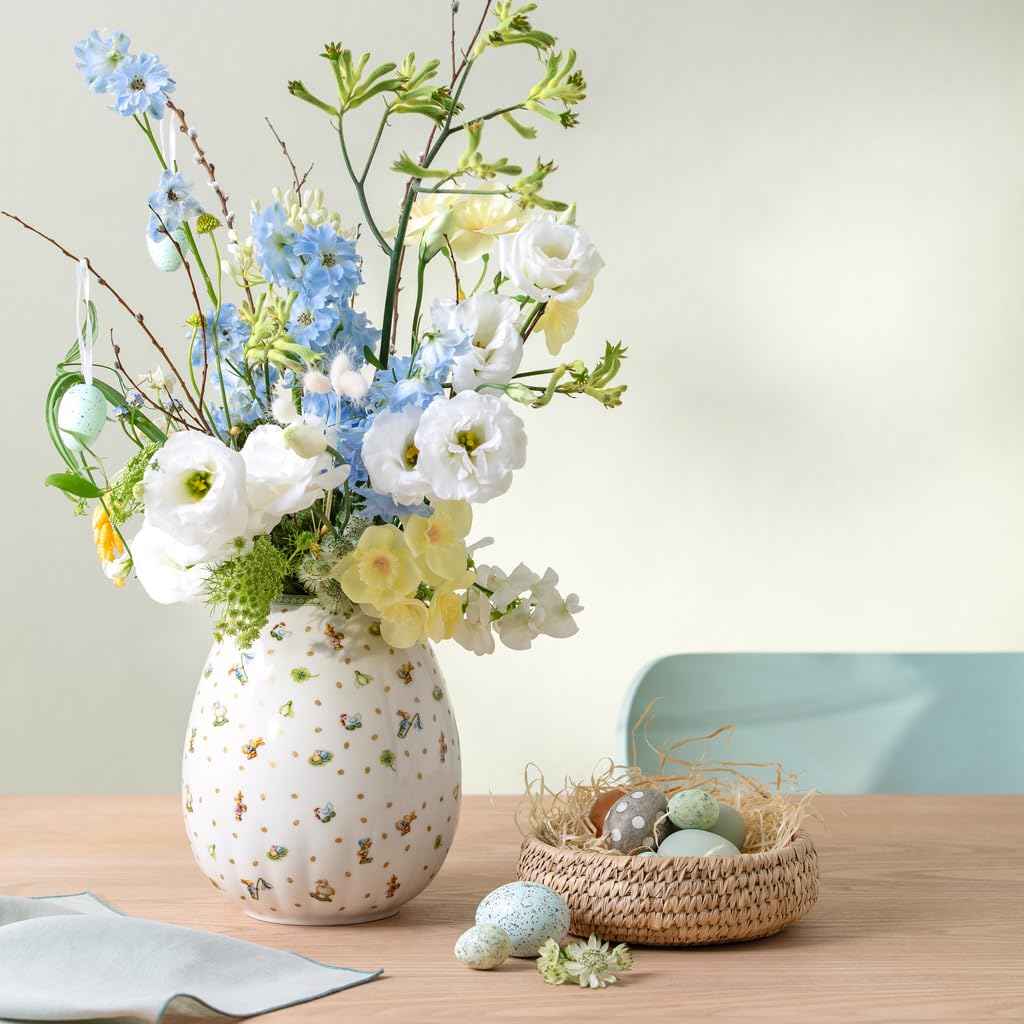 Villeroy & Boch – Easter Delight jarrón, Porcelana Premium, Forma Ovalada de Huevo, Motivos nostálgicos de Pascua, Detalles Dorados, jarrón Decorativo primaveral para Flores y arreglos Florales